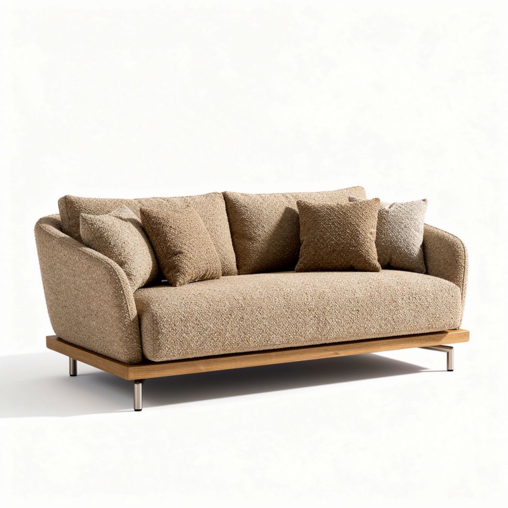 Eetkamerbank van stof in bruin met kussens 220 x 90 x 80cm