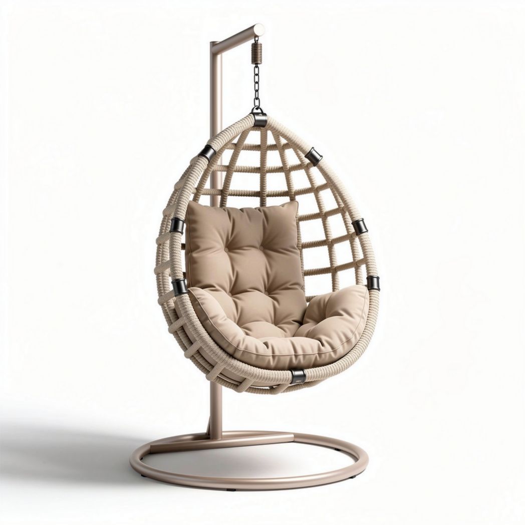 Hangstoel van wicker met kussen in beige voor binnen en buiten gebruik