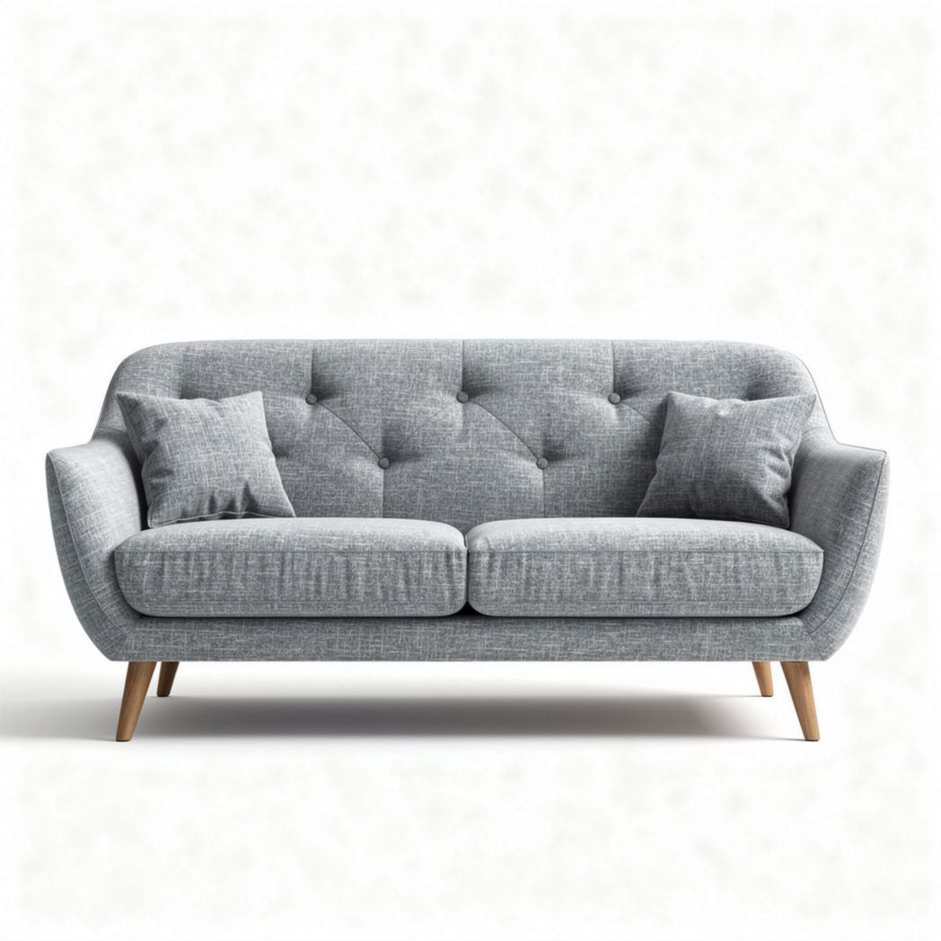 Grijs 3-zitsbank van stof met houten poten en kussens 180 x 85 x 80cm