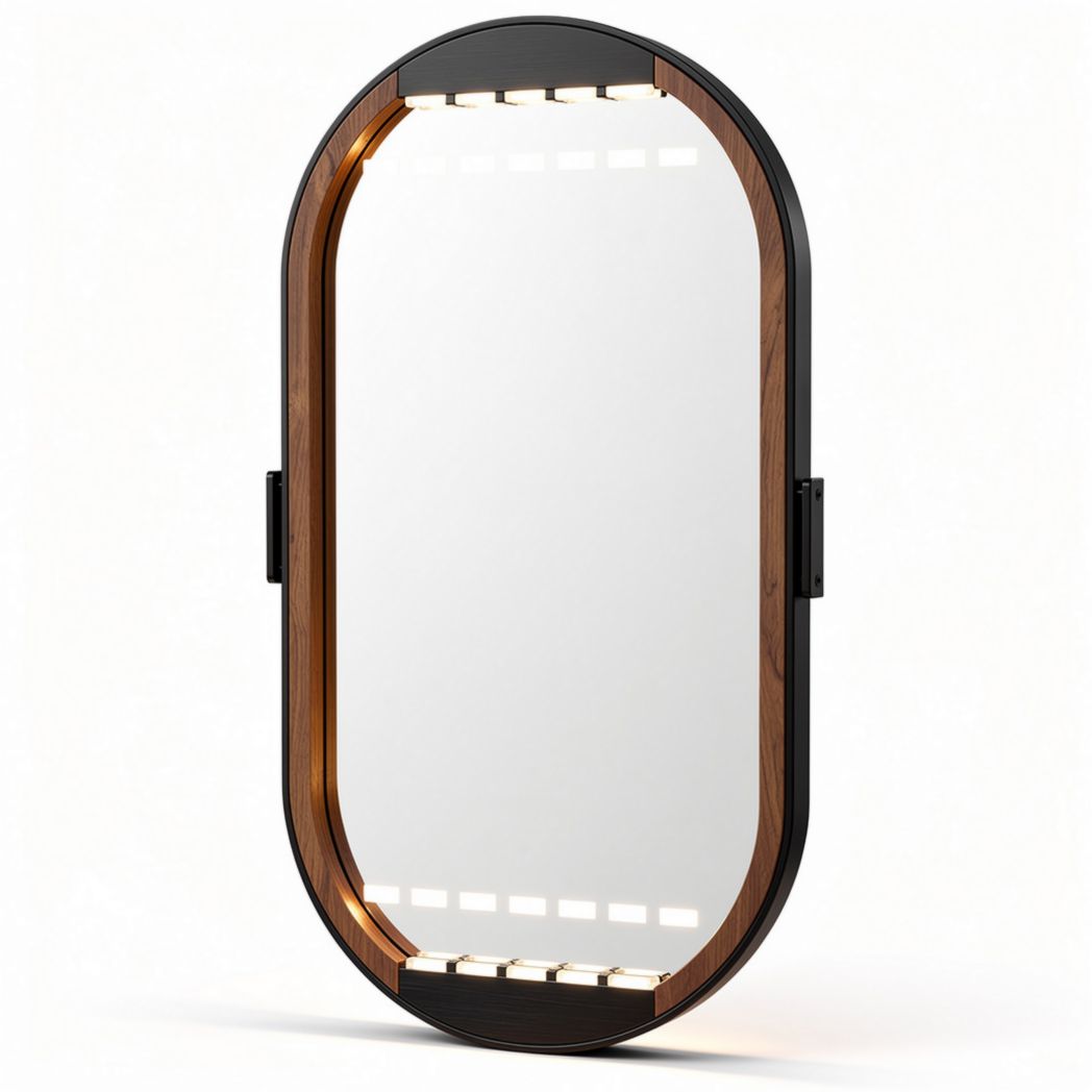 Spiegelloze wandspiegel met houten lijst en led-verlichting 50 x 30 x 5cm