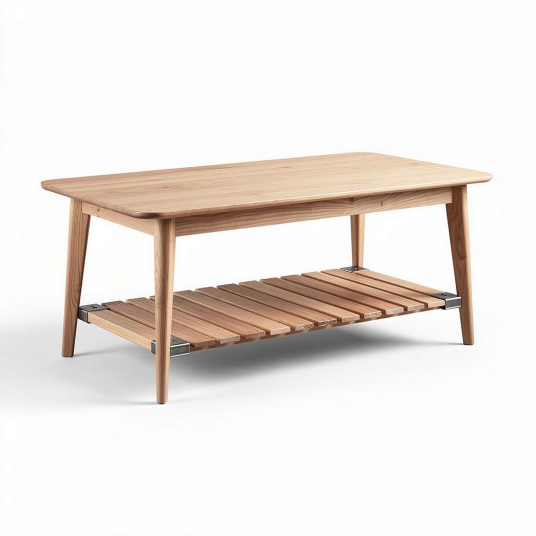 Houten salontafel met opbergruimte 120 x 60 x 45cm naturel afwerking