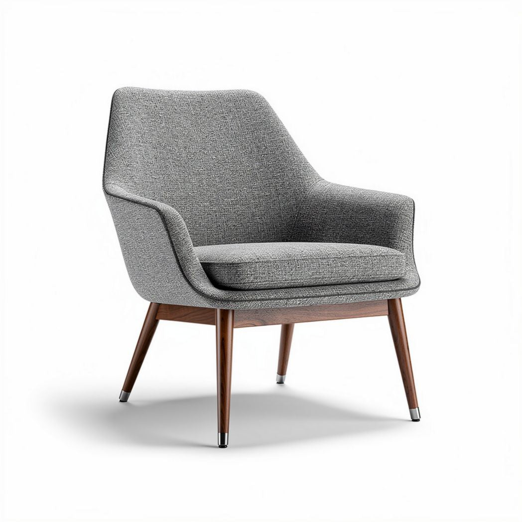 Grijze stoffen fauteuil met houten poten 75 x 70 x 80cm