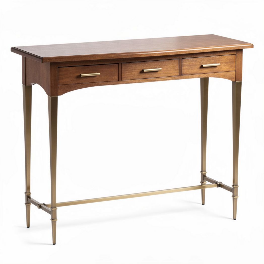 Console tafel van hout met 3 lades en metalen poten 120 x 40 x 80cm