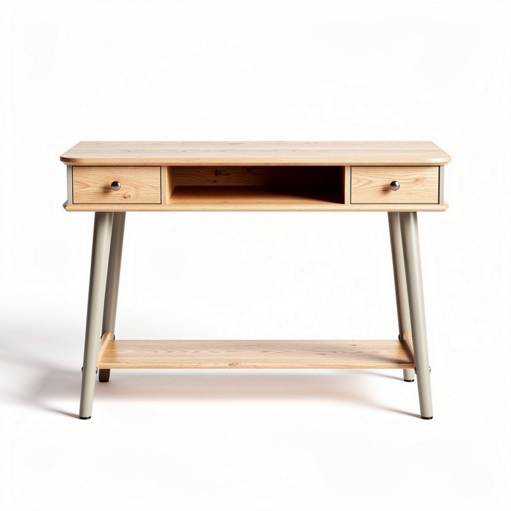 Houten bureau met opberglade 120 x 60 x 75cm in naturel en grijs