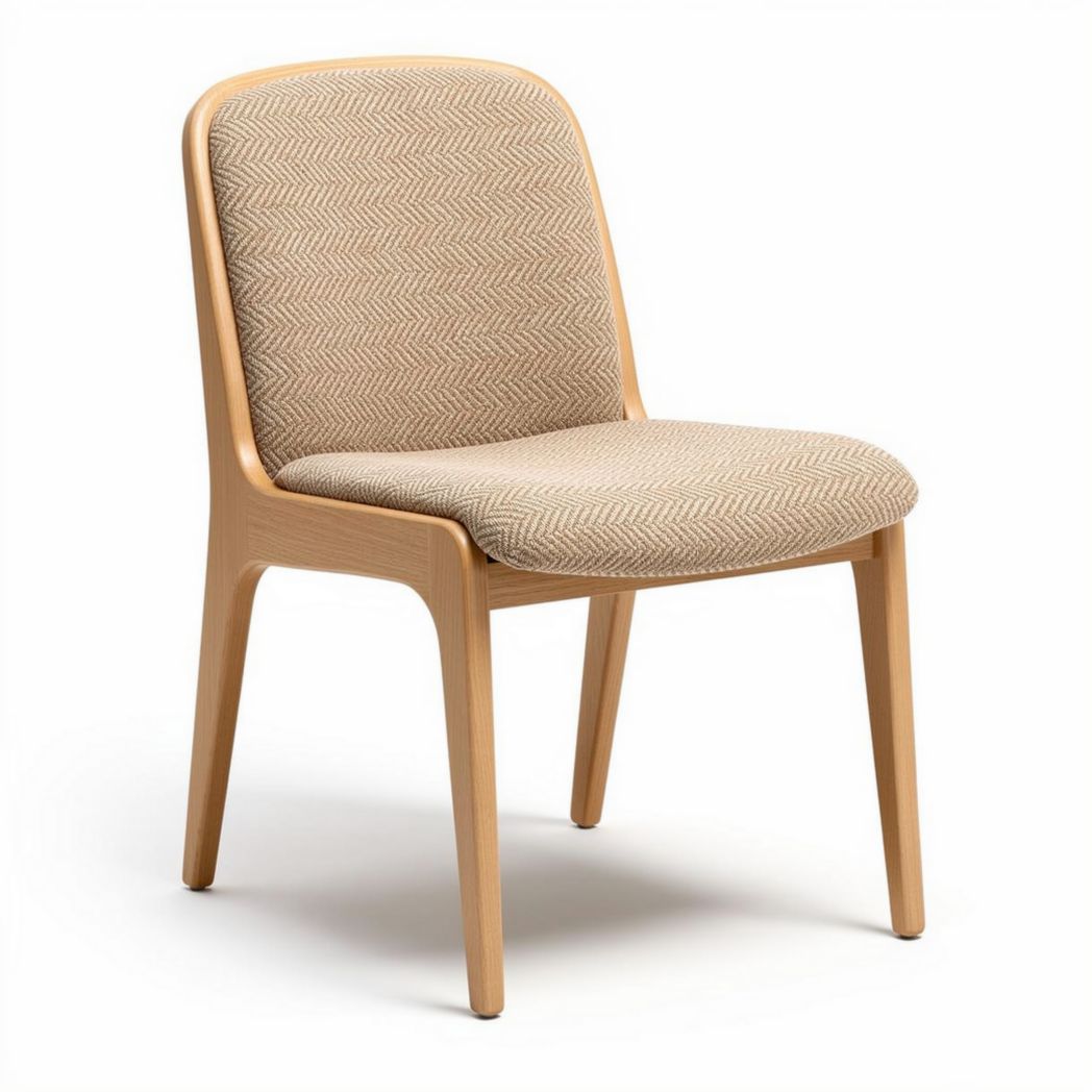 Houten stoel met stoffen bekleding in beige 45 x 45 x 85cm